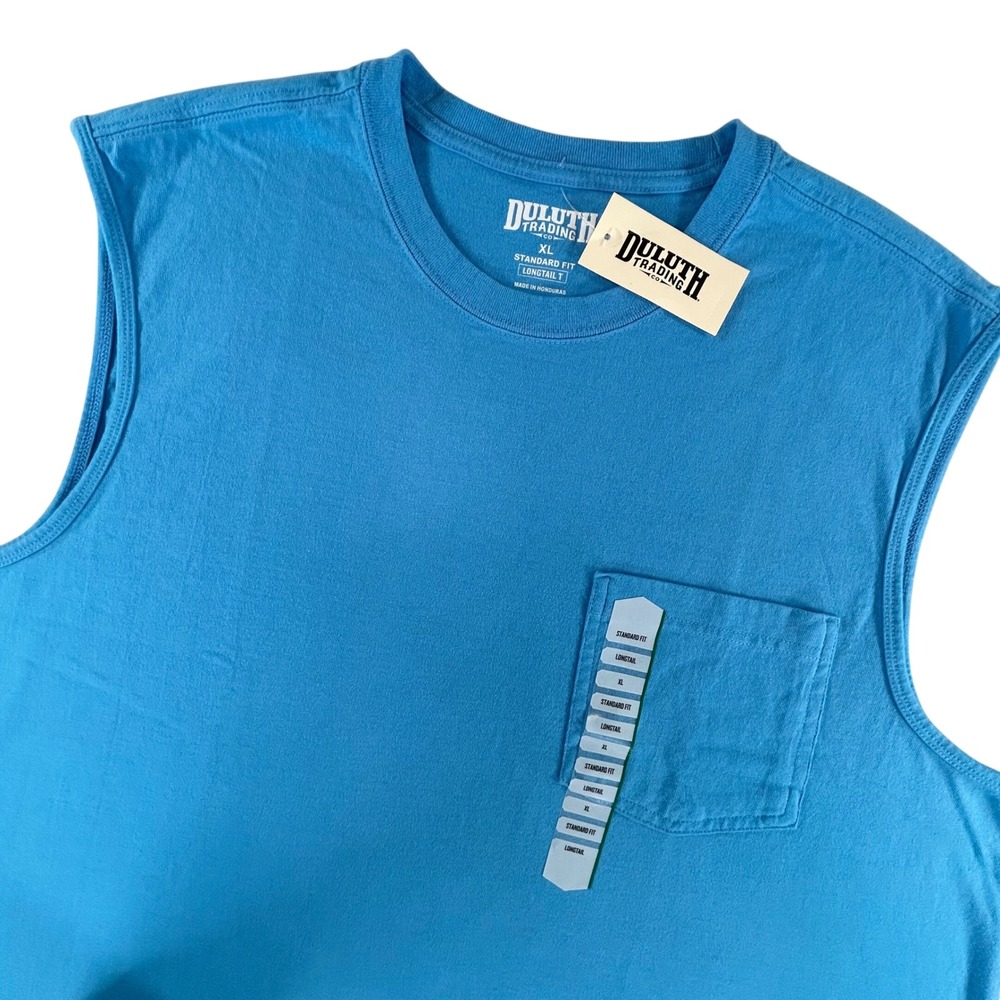Duluth Trading Longtail T Mens XL Blue Sleeveless Pocket Shirt 100% Cotton New